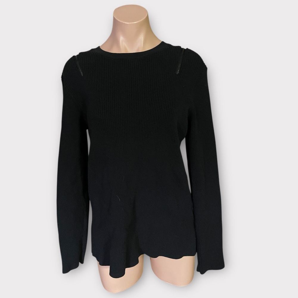 Kenneth Cole New York Women’s Large Black Ribbed Zipper Shoulder Knit Top